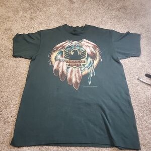 American Biker Green Shirt. L.  “3D Emblem” Brand Plain Back Vintage Motorcycle
